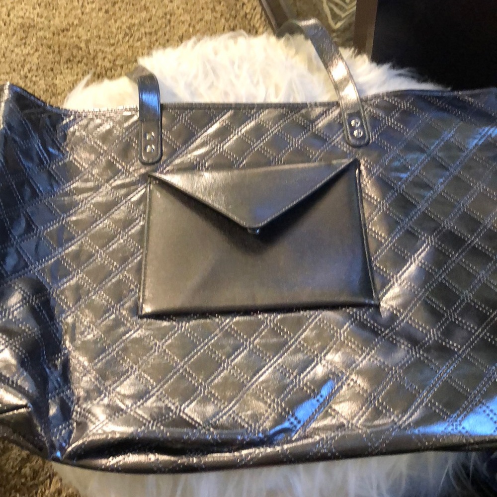 Silver Faux Leather Tote